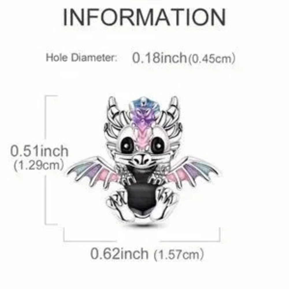 925 Sterling Silver Dragon Wrap Around Charm Enameled Pastel Kawaii Minimalist